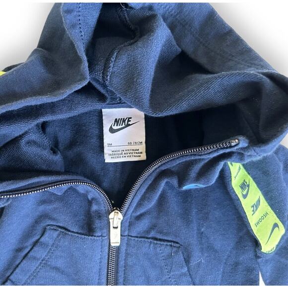 Nike Swoosh Jumper Baby Hoodie 6/9 Months Navy Blue Neon Green - Picture 2 of 5